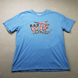 What The Fin T-Shirt Size XL Blue USA Flag Logo Short Sleeve Performance WTF